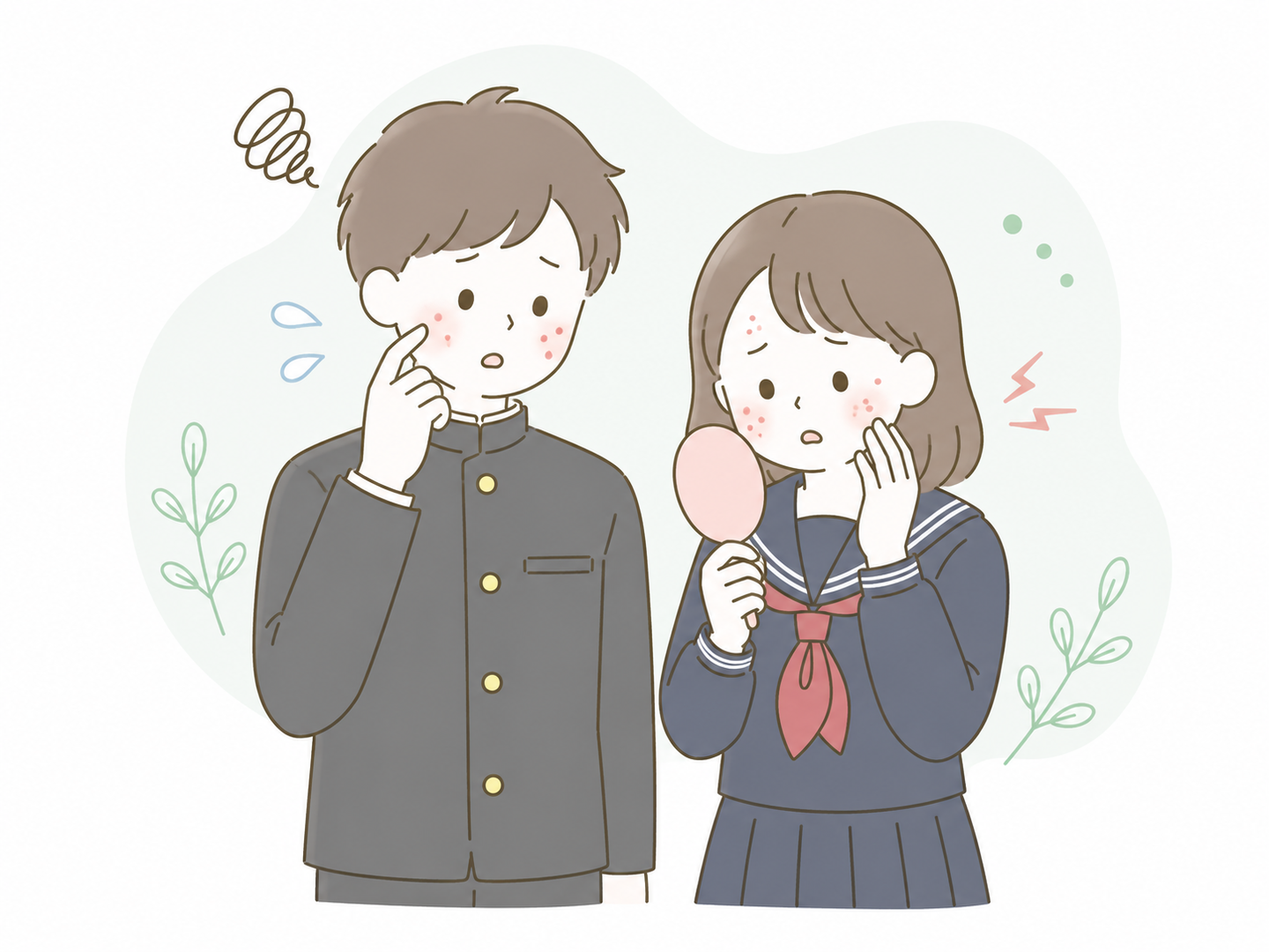 ニキビに悩む思春期の男の子と女の子